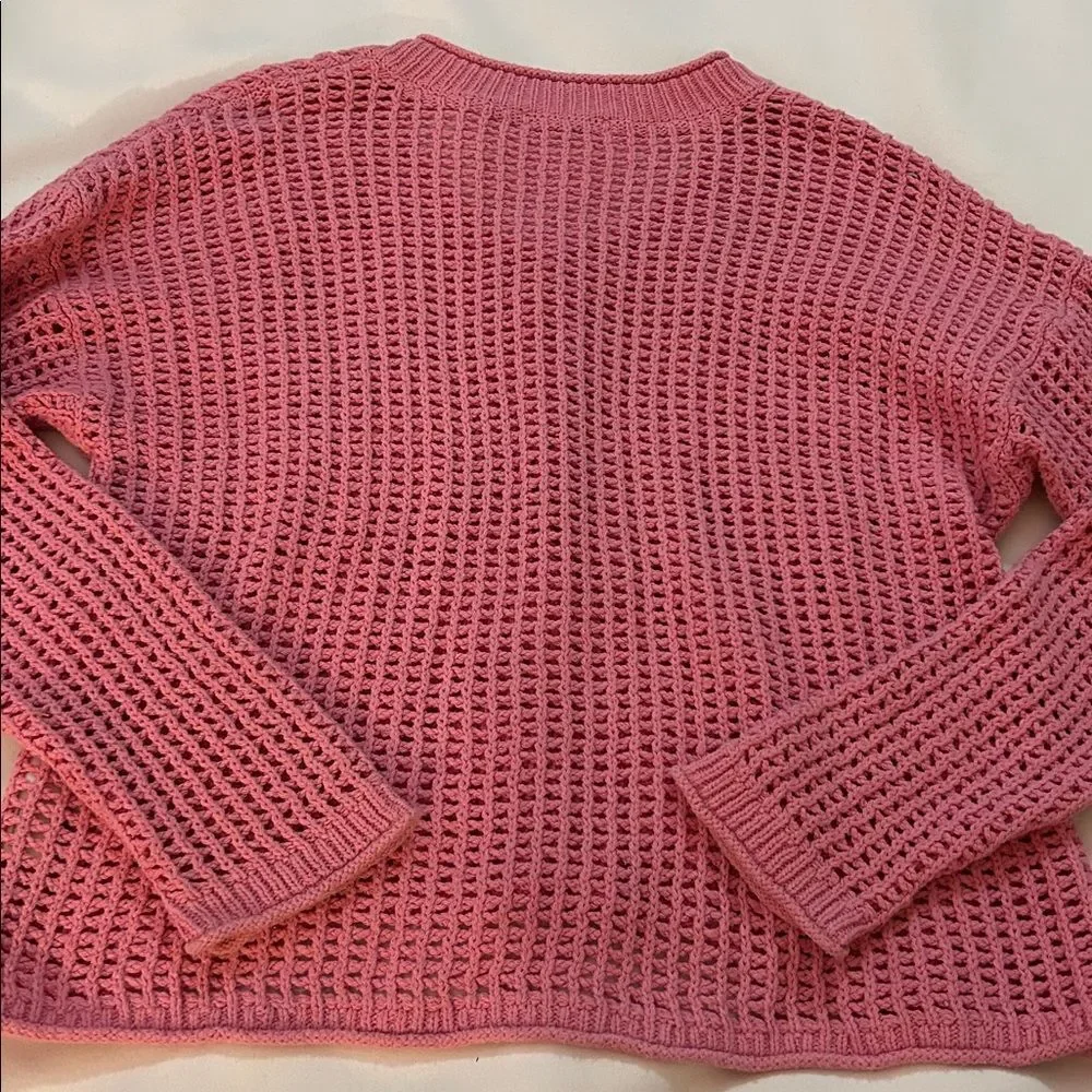 Madewell Pink Open-Knit V-Neck Sweater size medium oversized